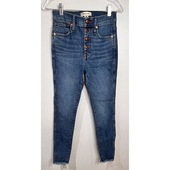 Madewell 10” High Rise Skinny Jeans Womens Sz 26 Button Fly Raw Hem Medium Wash - Picture 1 of 12